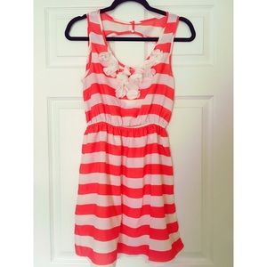 Striped Coral Ruffle Flower Dress